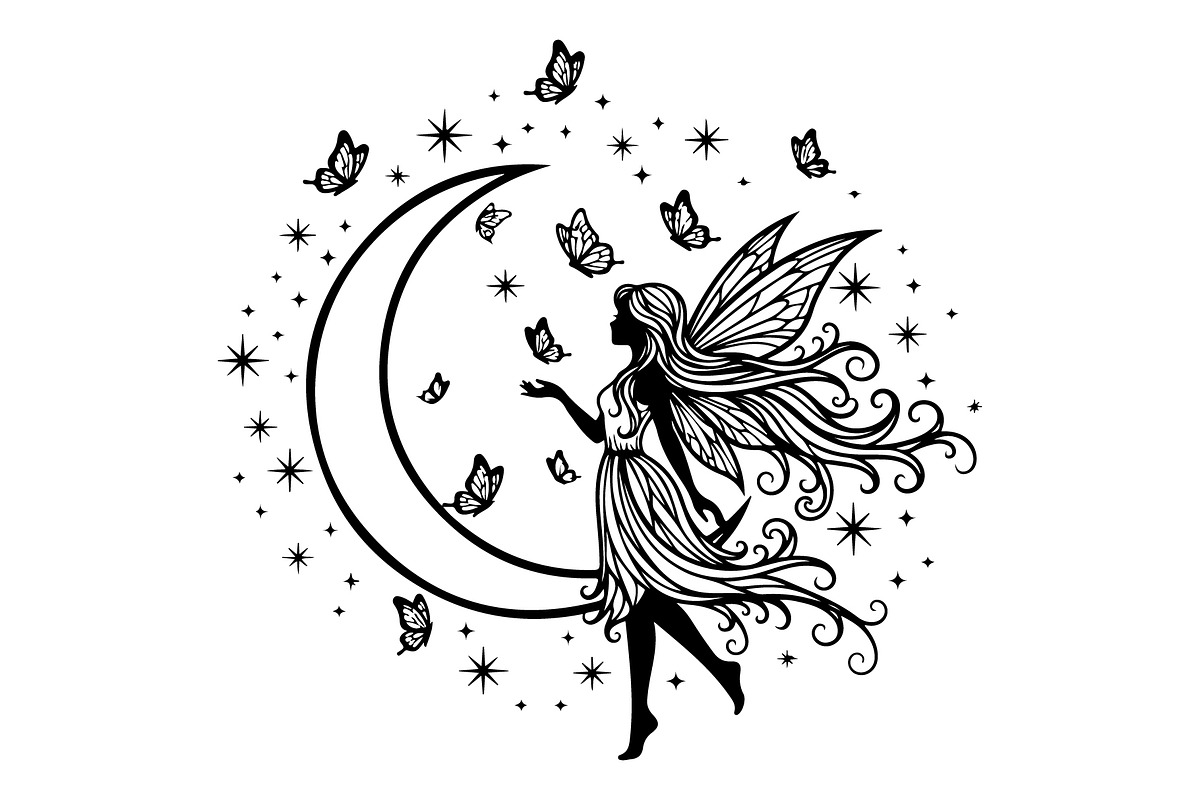 Fairy Moon Butterfly Silhouette, an Object Illustration by Gaye Art (Photo 6 of 31)