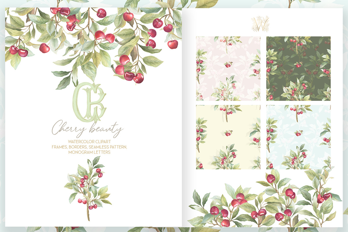 Cherry Botanical Frames Watercolor, a Decorative Illustration by WonderWonder (Photo 4 of 7)