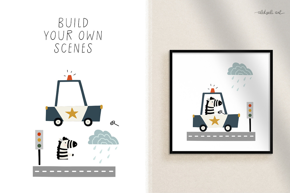 Cute Cars Clipart & Patterns, an Animal Illustration by AlekseliArt (Photo 6 of 14)
