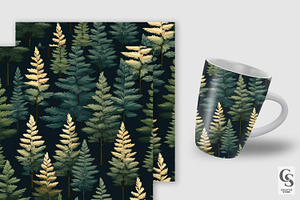 Floral Pine Trees Seamless Patterns