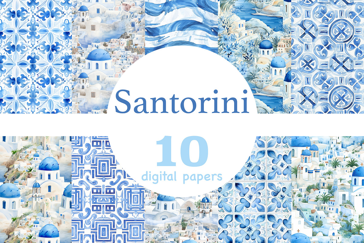 Santorini Seamless Pattern, a Pattern Graphic by GlamArtZhanna (Photo 1 of 4)