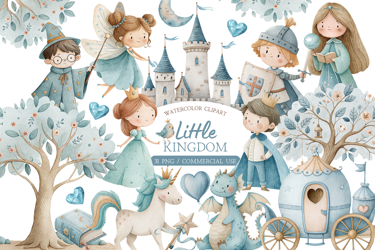 Little Kingdom Watercolor Clipart, an Illustration by MockupWizard (Photo 1 of 5)