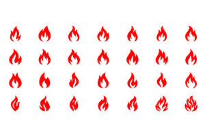 Set of 28 red fire flame icons