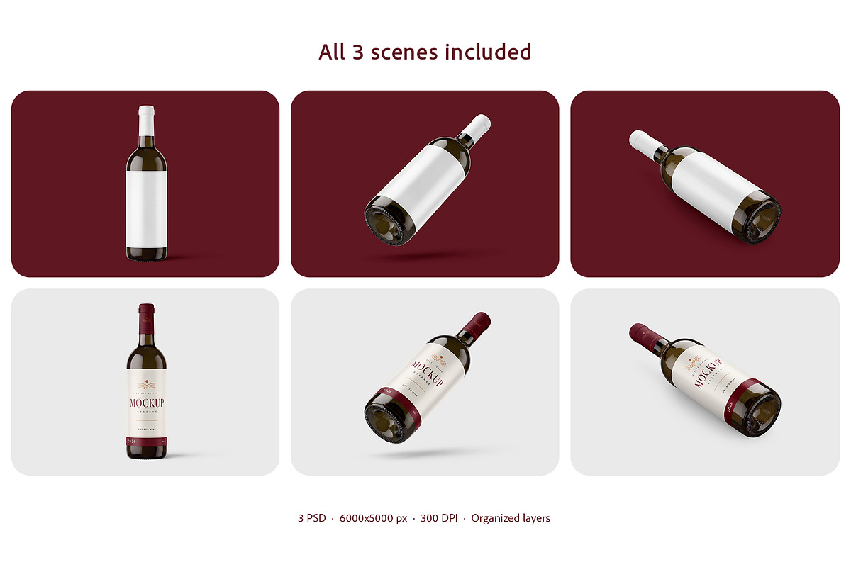 Dark Glass Wine Bottle Mockup Set, a Packaging Mockup by Country4k (Photo 2 of 4)