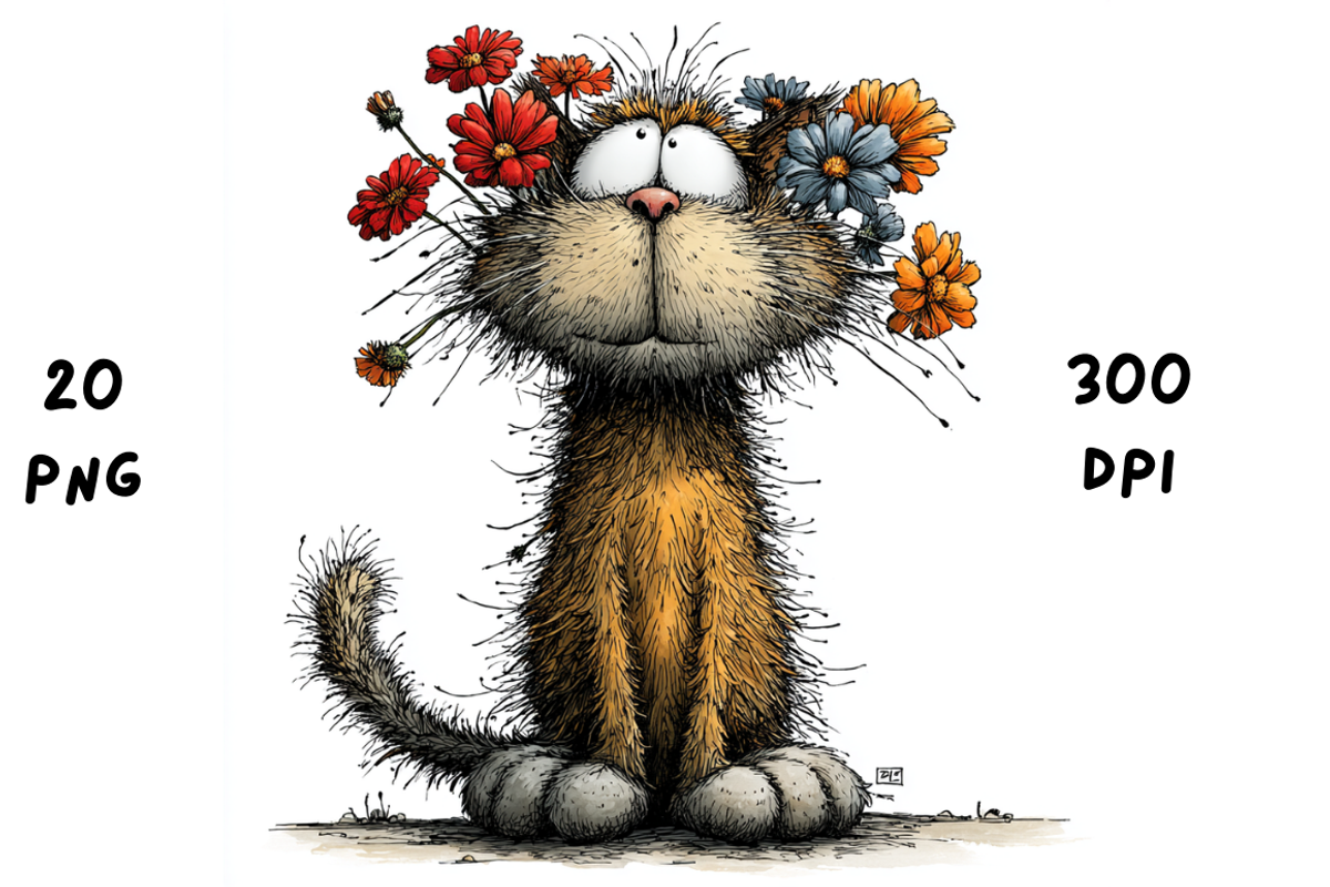 Whimsical Floral Cat Clipart, an Animal Illustration by GiraffeCreative (Photo 6 of 20)