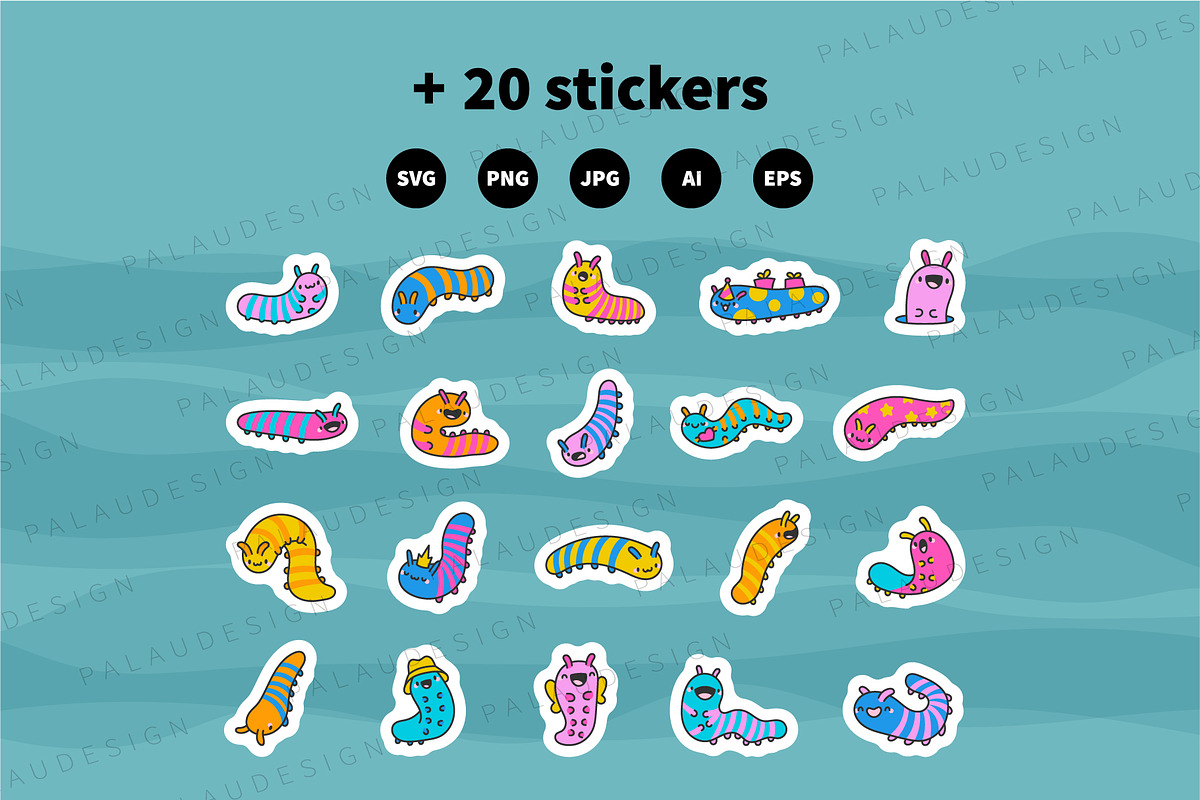 Caterpillar Clipart Bundle, an Animal Illustration by Palau (Photo 9 of 9)