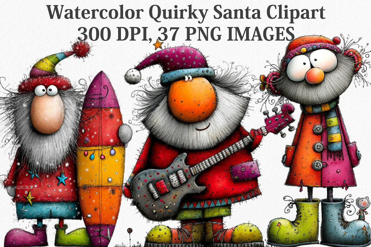 Watercolor Quirky Santa Clipart, an Illustration by Canvas Craft (Photo 1 of 7)
