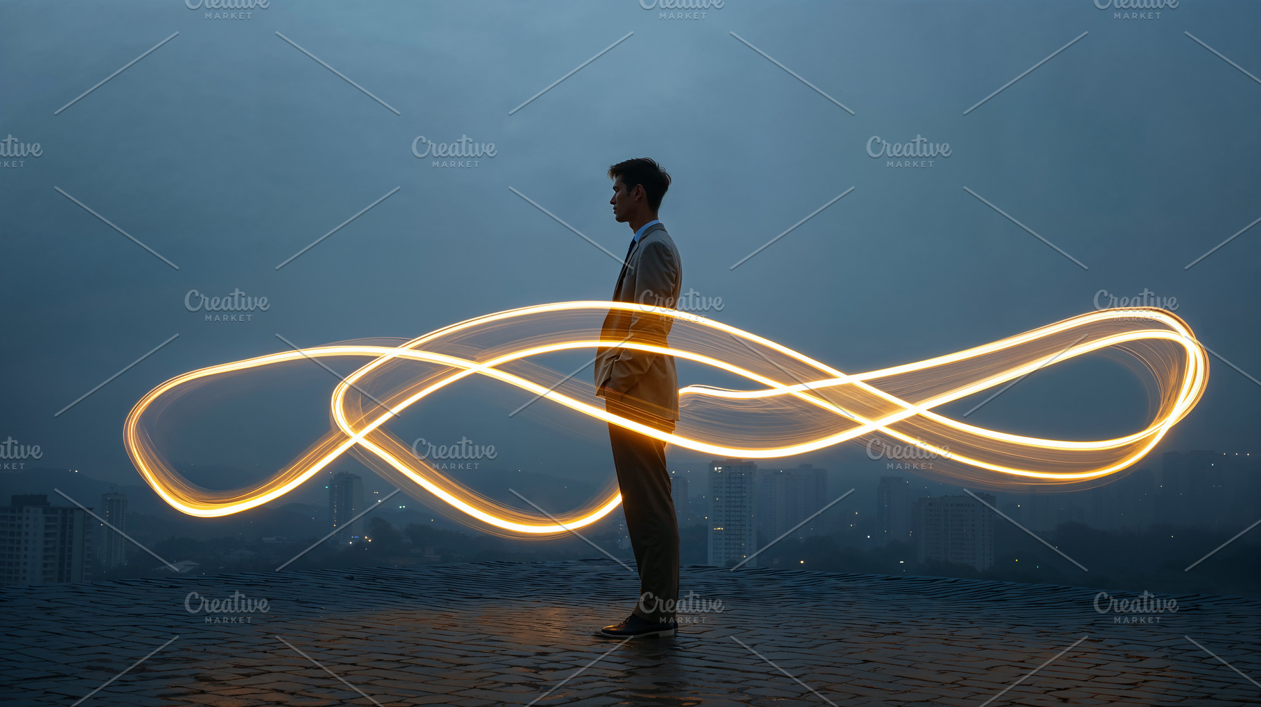 Creative portrait of a man standing against a twilight city skyline, a Person Photo by OSORIOartist