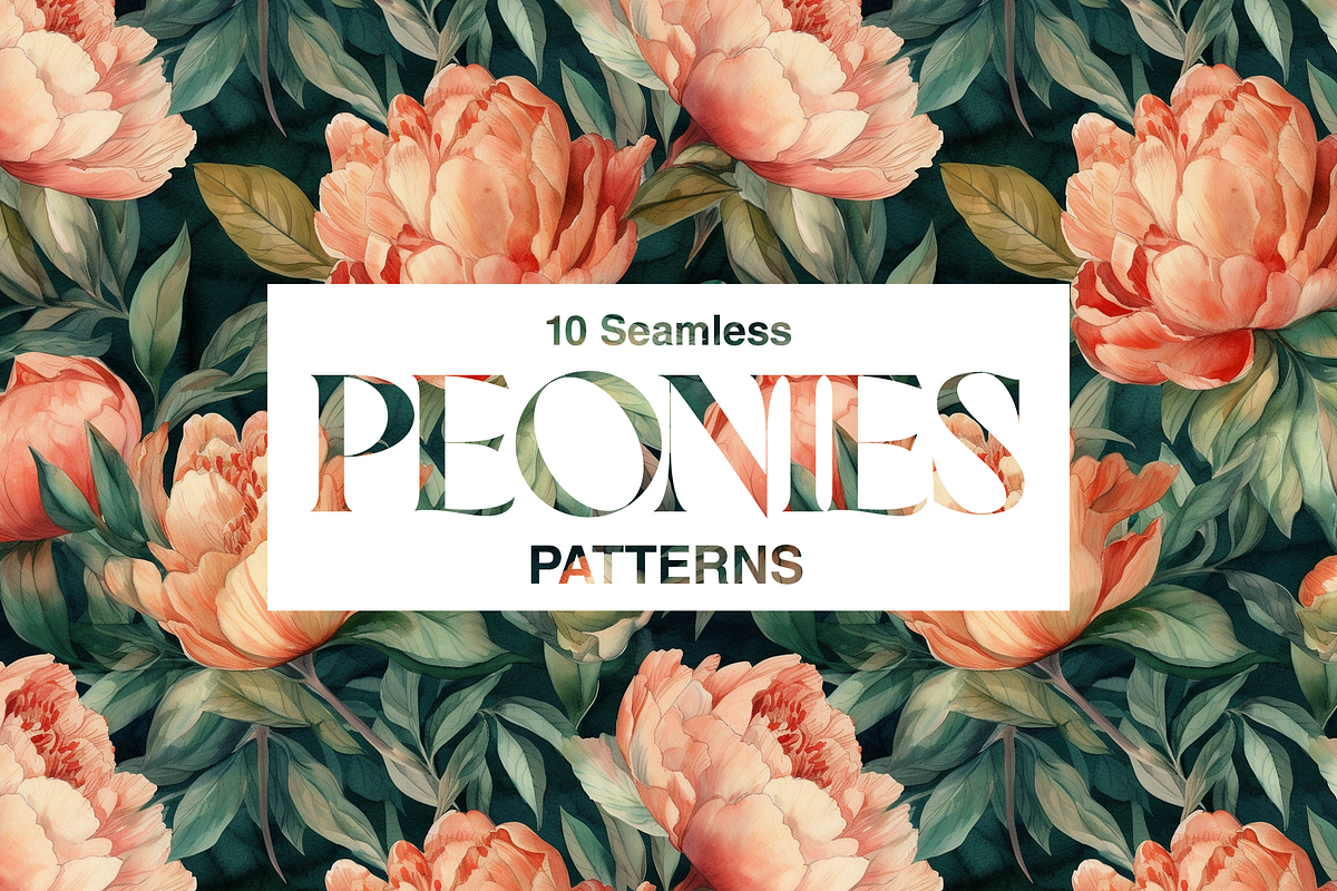 10 Watercolor Peonies Patterns, a Pattern Graphic by Motifs (Photo 8 of 12)
