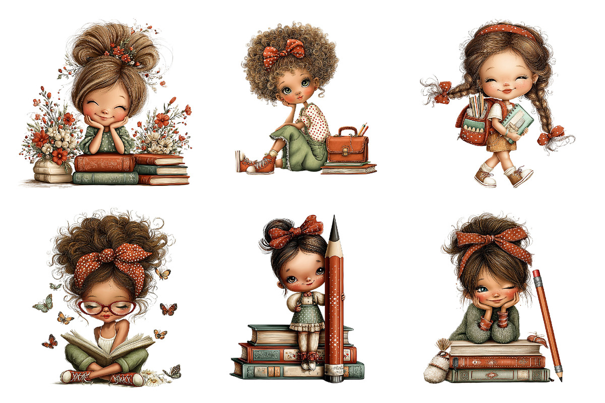 Back To School Girl Clipart, a Seasonal Illustration by DreamArtGraphic (Photo 3 of 5)