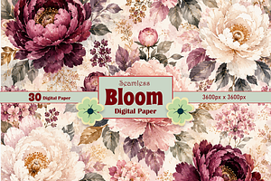 Bloom Seamless Digital Patterns, a Pattern Graphic by Printable Design Store