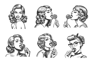 pin-up girl licking lollipops, a Person Illustration by AlexArt