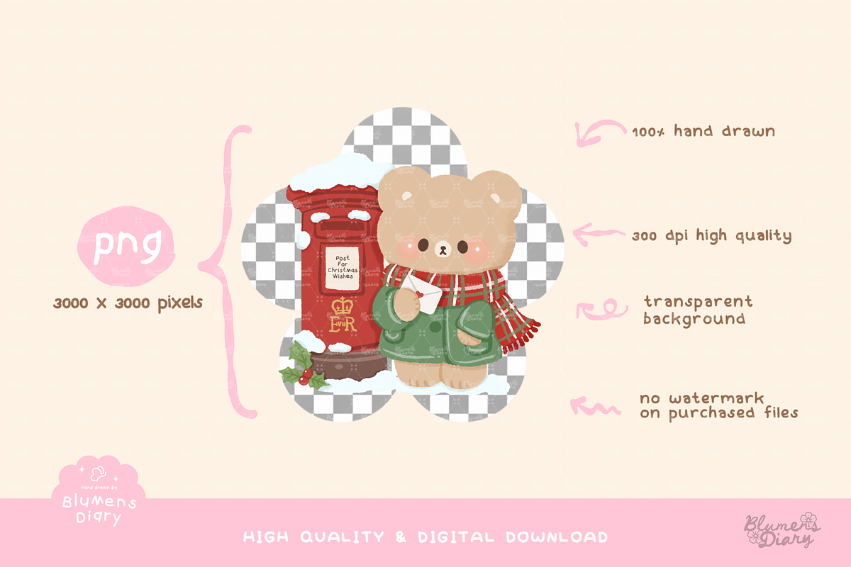 Christmas in London Bear Clipart, an Animal Illustration by Blumensdiary (Photo 3 of 6)