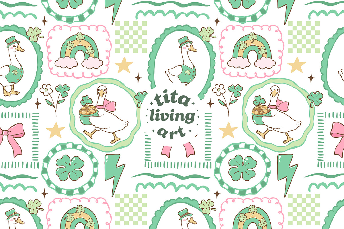 Lucky Goose Seamless Pattern, a Seasonal Illustration by TitaLivingArt (Photo 1 of 13)