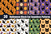 30 Halloween Black Cat Seamless Patt, a Pattern Graphic by protabsorkar11 (Thumbnail 1 of 4)