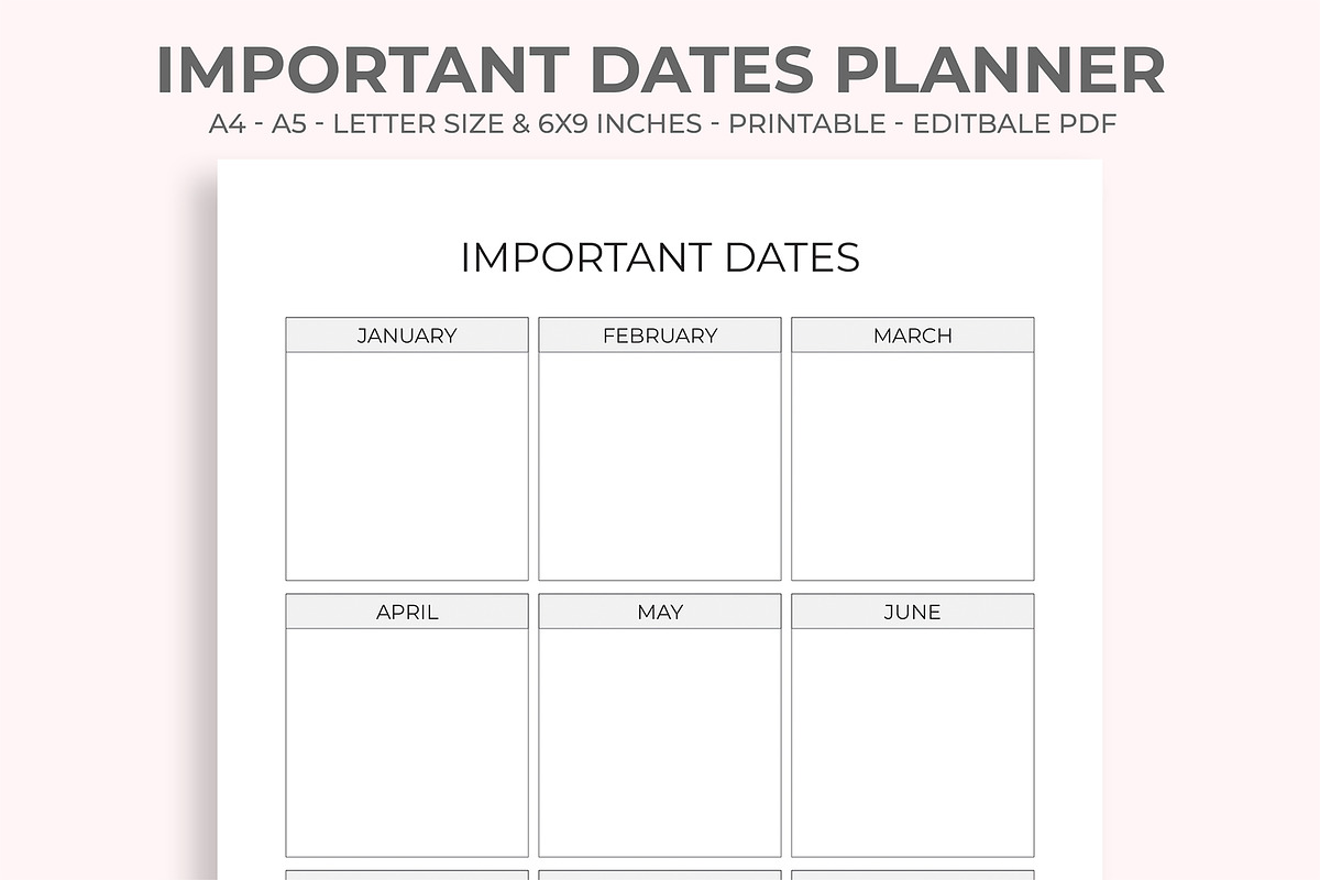 Important Dates Planner Printable, a Stationery Template by M9 Design (Photo 1 of 5)