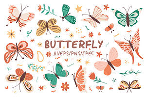 Colorful Hand-Drawn Butterflies