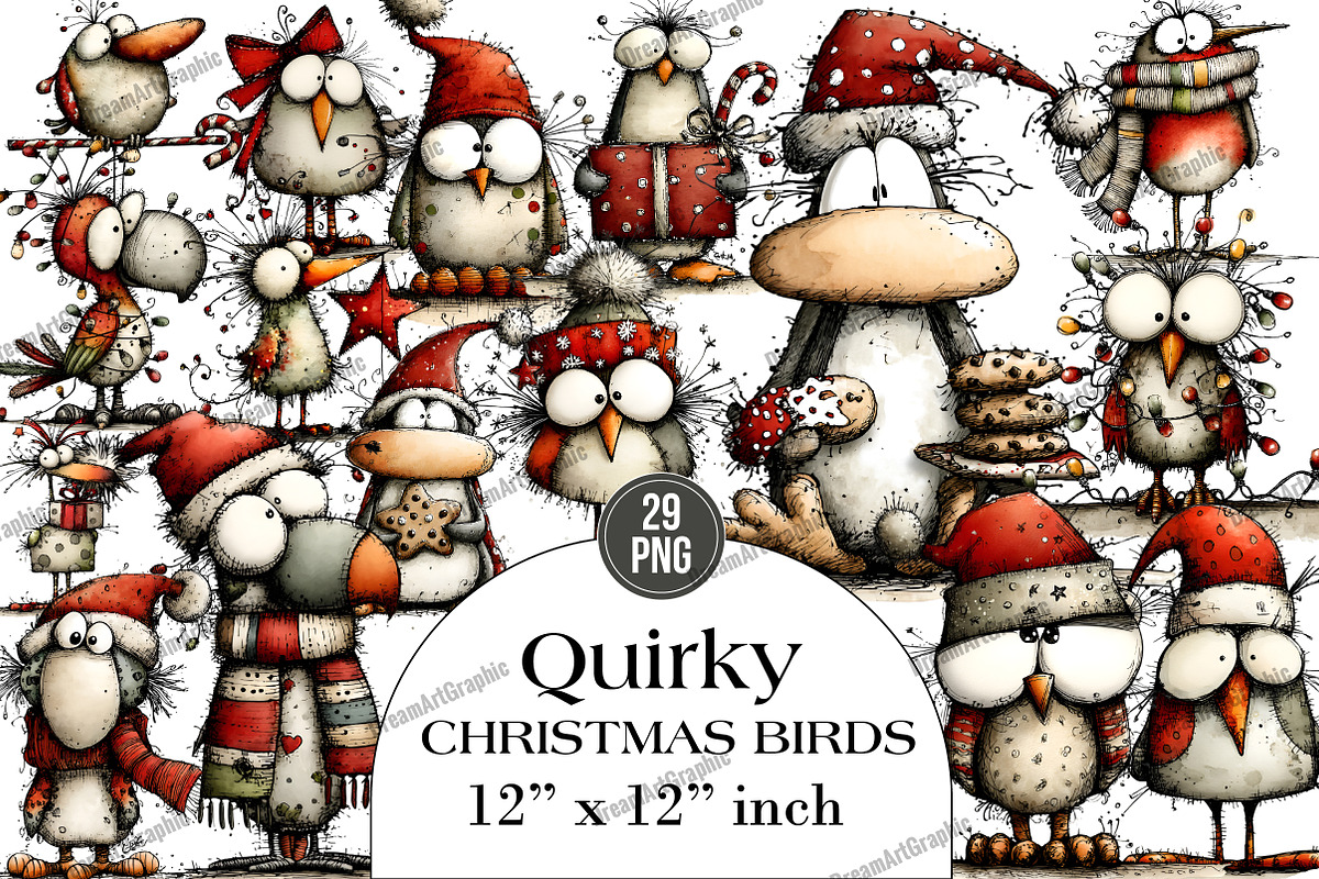 Quirky Christmas Birds Clipart, an Illustration by DreamArtGraphic (Photo 1 of 5)