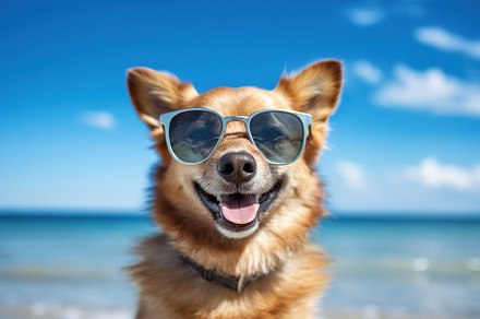 Cute dog with sunglasses, an Animal Photo by Virgo Studio