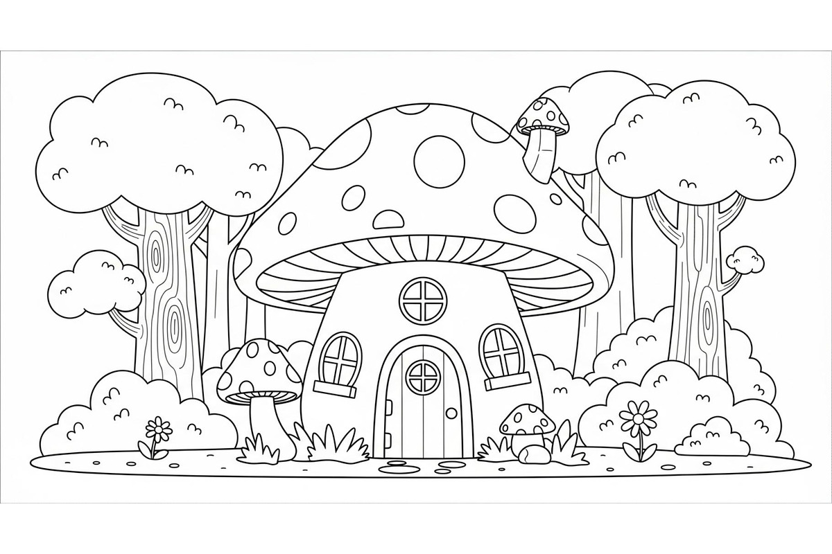 Whimsical Mushroom House Line Art bu, an Illustration by Designs_River (Photo 24 of 51)