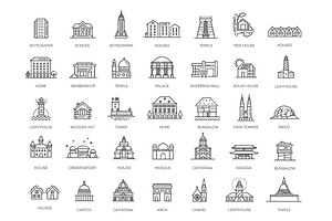 Set of type of Houses Icons, an Outline Icon by Tettygreen