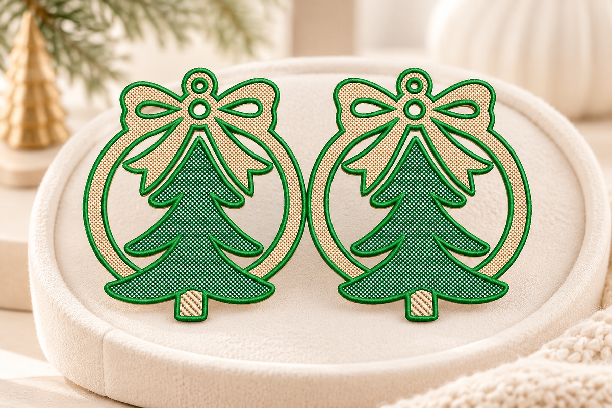 Christmas Tree Earrings Embroidery, an Object Graphic by Craft Nest (Photo 3 of 4)