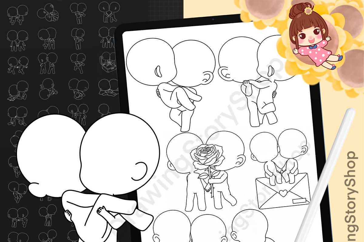 100 Procreate Chibi Couple Stamp, a Brush Add-On by DrawingStoryShop (Photo 1 of 6)