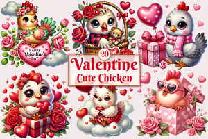 Valentine Cute Chicken Clipart, a Seasonal Illustration by Craft Nest