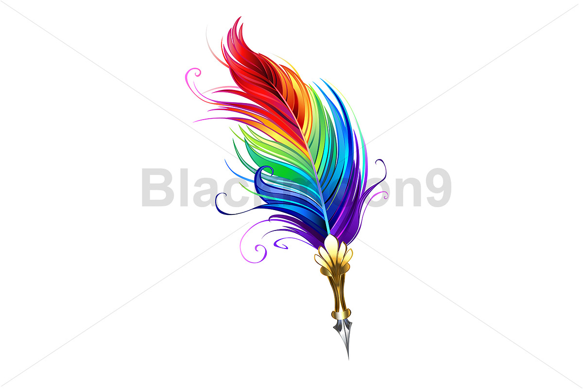 Rainbow feather pen, a Decorative Illustration by blackmoon9