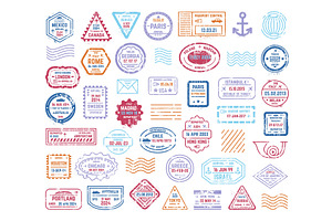 Travel stamps. Retro post stamp, an Object Illustration by Valerie Bodnar