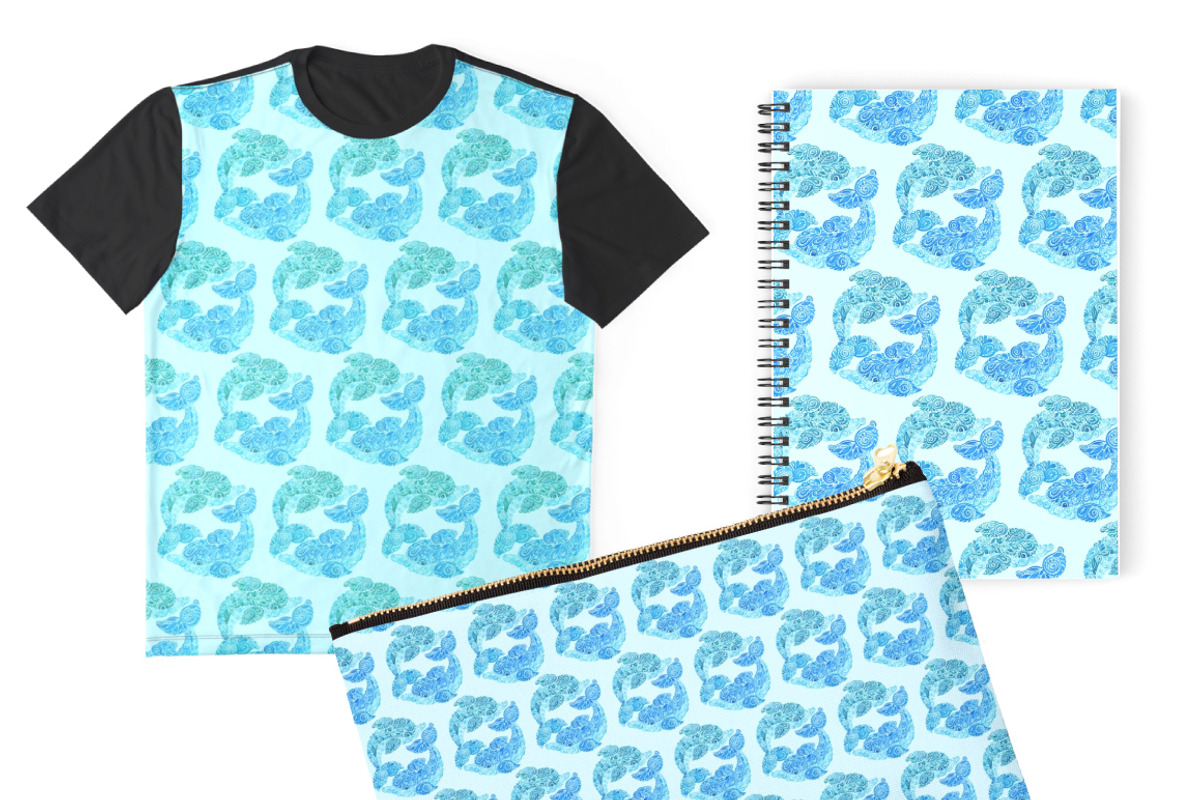 Playing Watercolor DOLPHINS, a Pattern Graphic by ekaart (Photo 4 of 6)