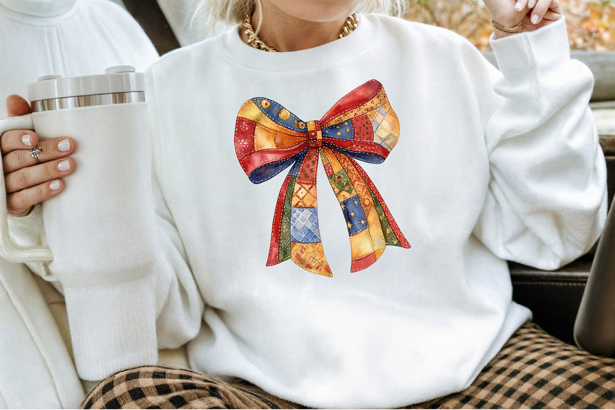 Christmas Coquette Bow Patchwork Cli, an Illustration by Sublimation Artist (Photo 4 of 6)