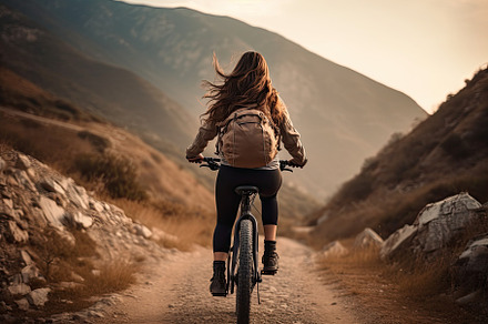 Young woman riding a mountain bike o, a Photo by Iftikhar Alam