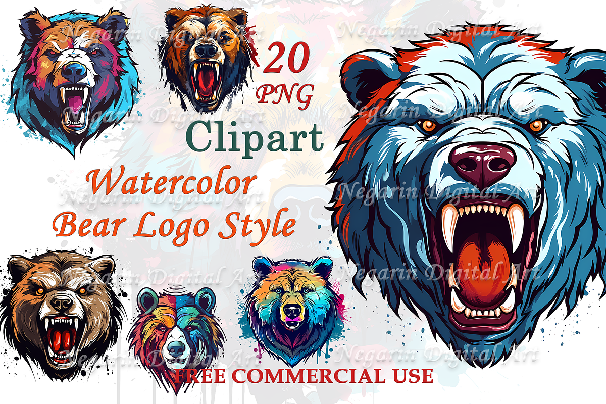 Watercolor Bear Logo Style, an Object Graphic by Negarin Digital Art (Photo 1 of 9)