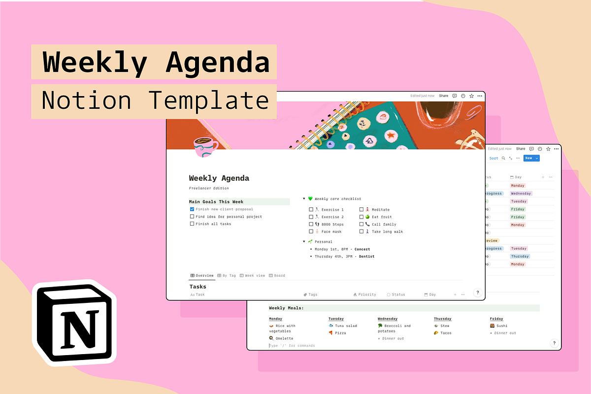 Cute Notion Weekly Agenda, an App Template by Marinastu (Photo 1 of 4)