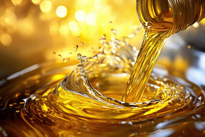 Bright golden liquid flows into a po, a Photo by Tanuart