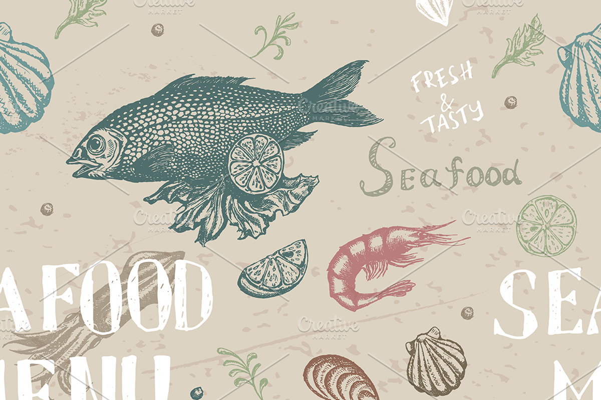 Vintage vector seafood set, a Graphic by SHom (Photo 6 of 6)