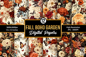 Fall Boho Floral Butterflies Pattern