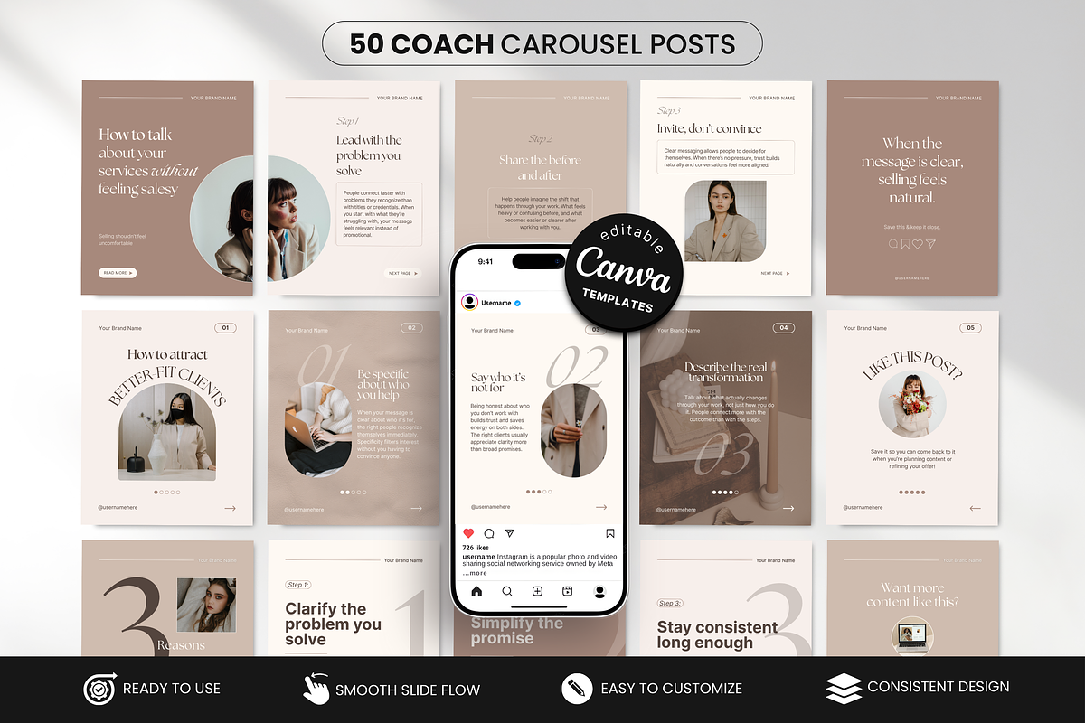 Coach Carousel Instagram Posts Beige, a Social Media Template by DigiPax (Photo 1 of 11)