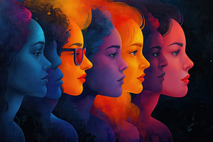 Diverse silhouettes of women showcas, a Photo by Tanuart
