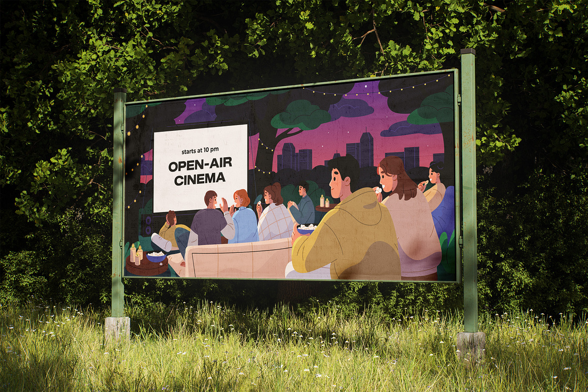 Night open-air cinema with movies, a Person Illustration by PaperTrident (Photo 3 of 3)