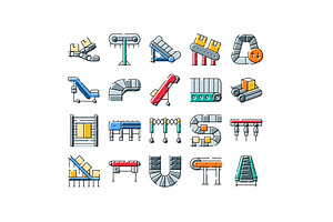 Conveyor belt systems icons for, an Object Graphic by pikepicture