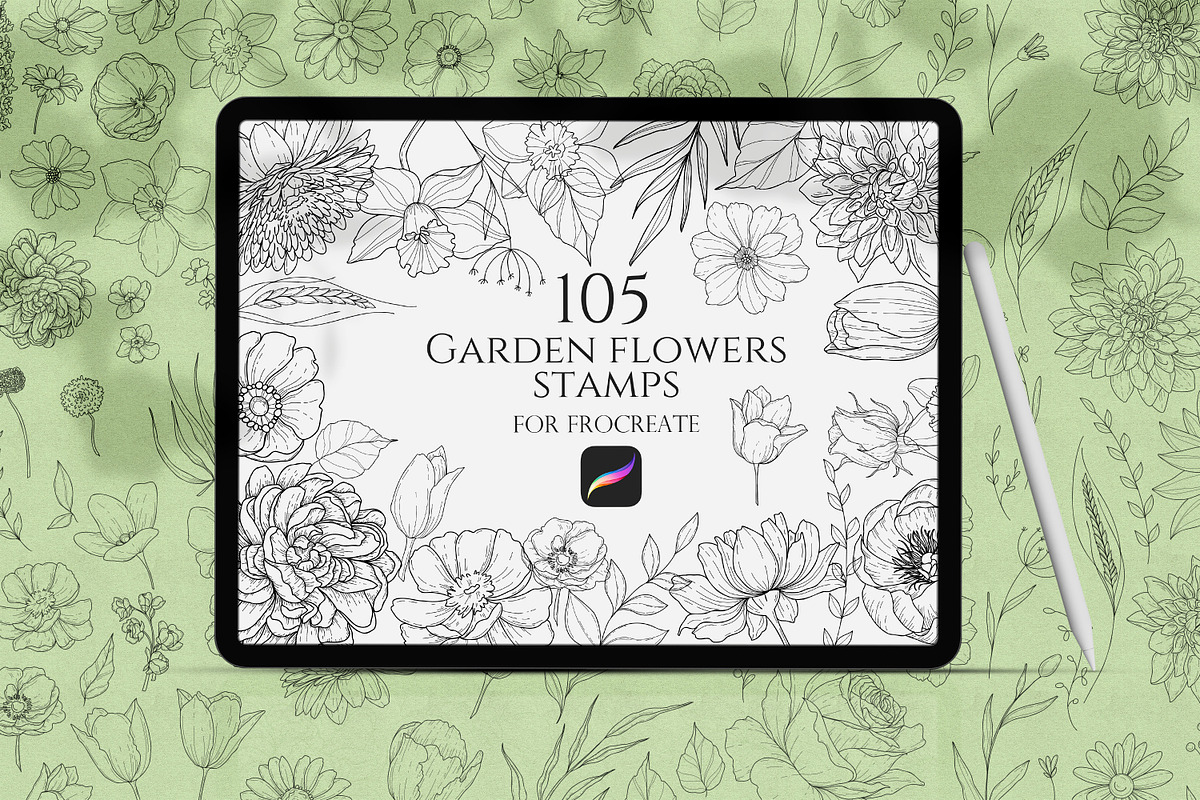 Garden Flowers Procreate Stamps, a Brush Add-On by Dervik Art Store (Photo 1 of 7)