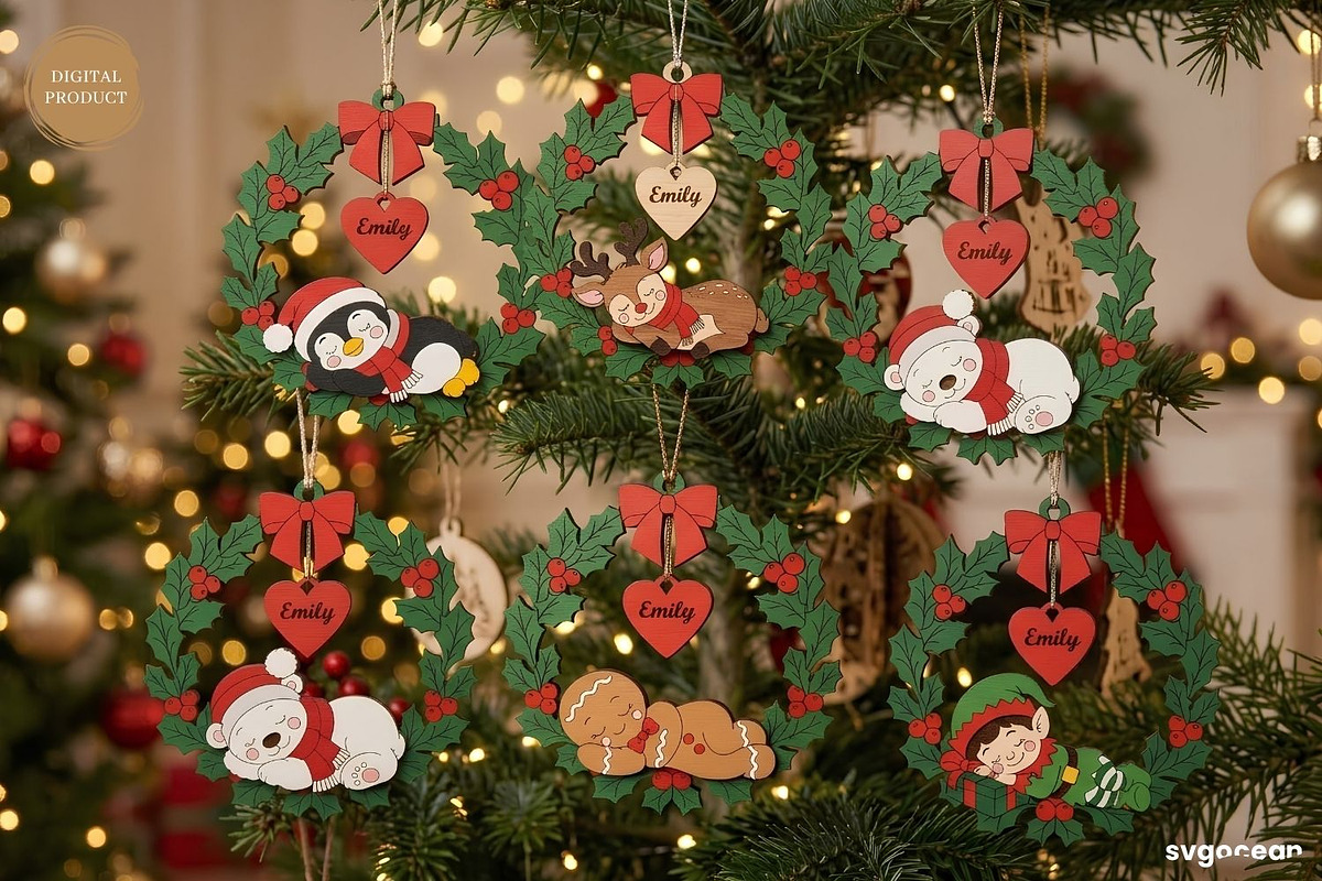 Personalized Christmas Ornaments SVG, a Decorative Illustration by svgocean (Photo 2 of 14)