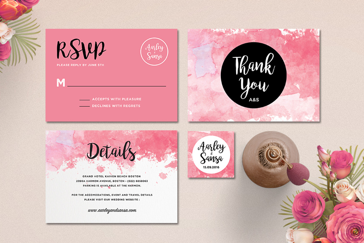 Watercolor Wedding Invitation Set, an Invitation Template by Aarley Kaiven (Photo 5 of 5)