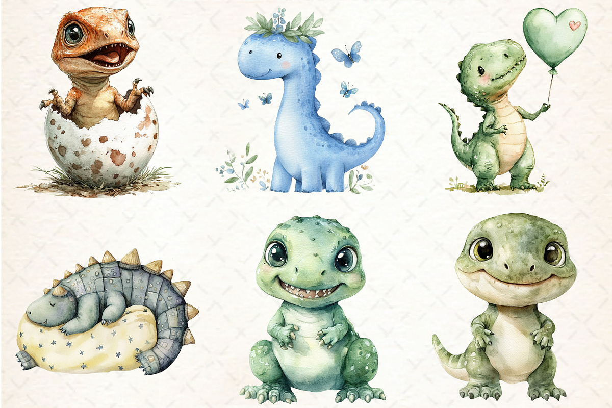Watercolor Dinosaur Clipart, an Illustration by Libby Wishes (Photo 8 of 9)