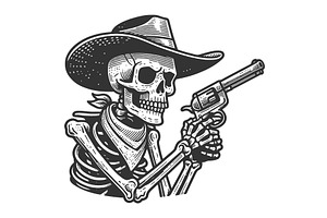 Cowboy Skeleton With Revolver Vector