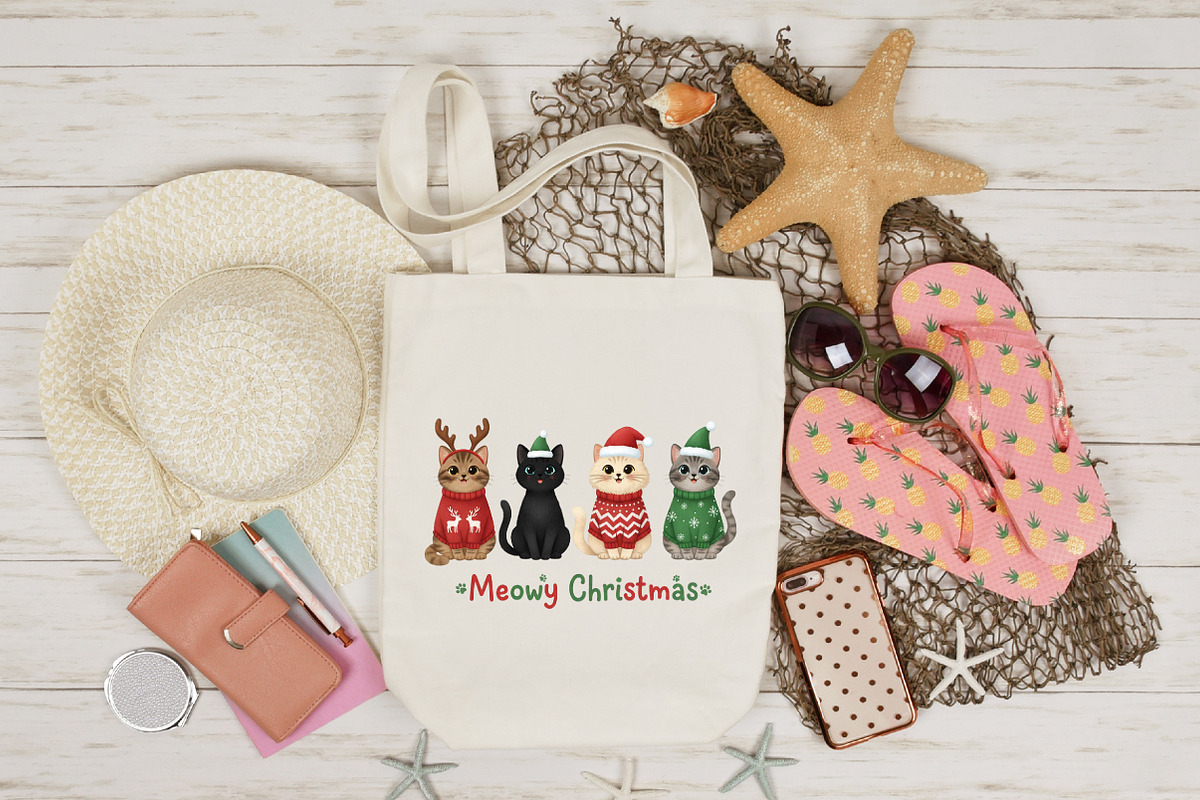 Meowy Christmas Cats PNG, an Illustration by Designking (Photo 3 of 4)