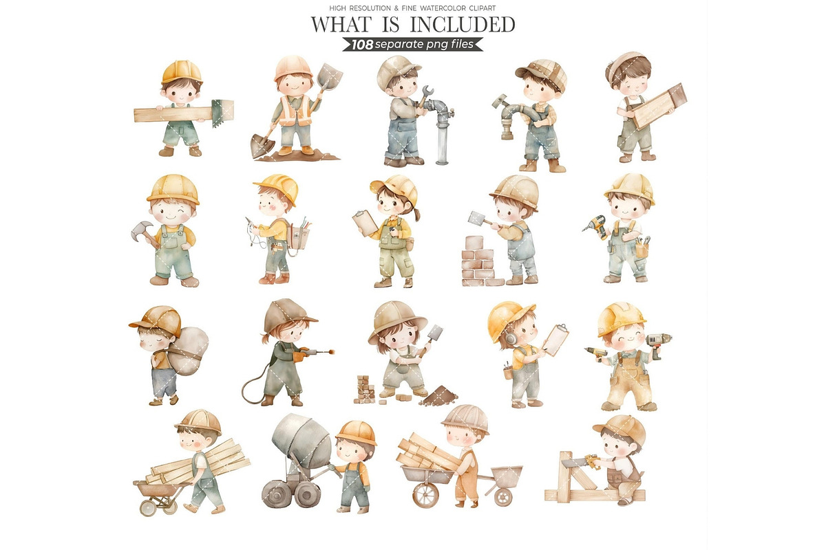 Construction Watercolor Clipart, an Illustration by CharmClipart (Photo 2 of 8)