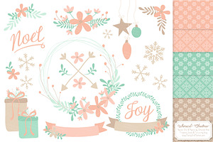 Mint & Peach Wreath Vectors & Papers, an Illustration by Amanda Ilkov